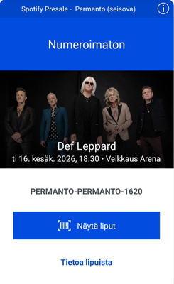 Def Leppard Helsinki 16.6.2026 permanto 2kpl