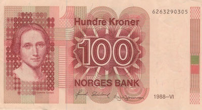 (B0083) NORWAY, 1988. 100 Kroner. P-43d. VF