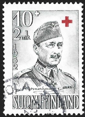 1952 Punainen Risti Mannerheim 10 + 2 mk leimattu LaPe 407