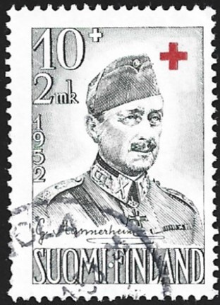 1952 Punainen Risti Mannerheim 10 + 2 mk leimattu LaPe 407