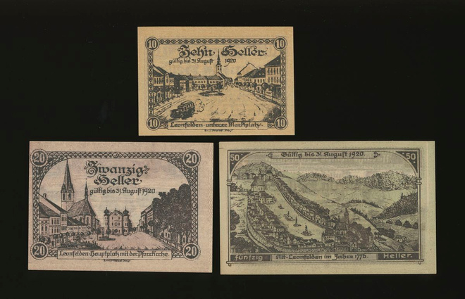 Itävalta Notgeld 10, 20, 50 Heller, Leonfelden