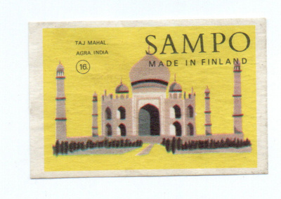 Tulitikkuetiketti SAMPO n:o 16 TAJ MAHAL Agra, Intia