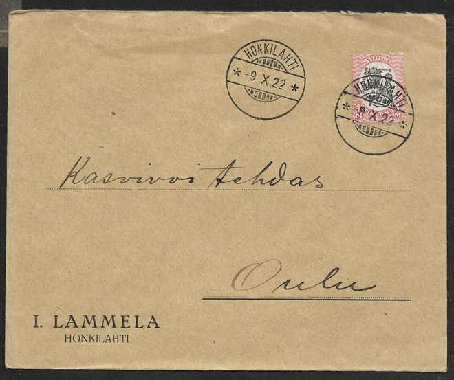 Postilähetys - Saarinen 1mk (LAPE 74) Honkilahti 9.10.22