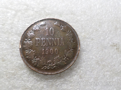 10  penniä   1900  kulkematon tasaisesti  patinoitunut.