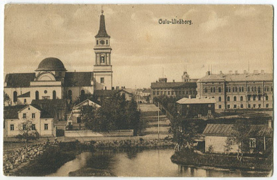 Oulu Kirkkokatu ja tuomiokirkko, kulkenut 1911