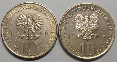 Puola. 10 zloty 1975MW ja 1984MW.