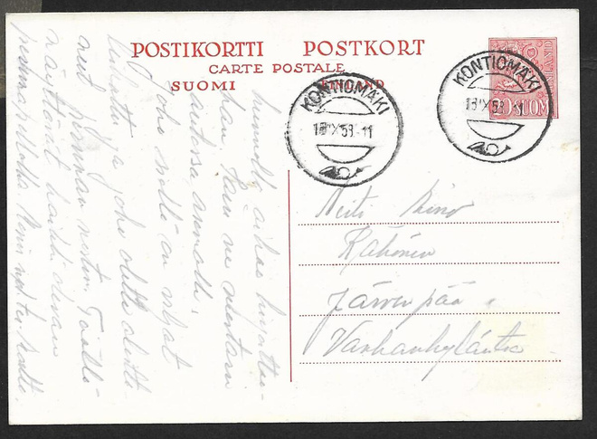 Postiläh. - Ehiö 20mk 1954 (LAPE 115) Kontiomäki 18.9.1958