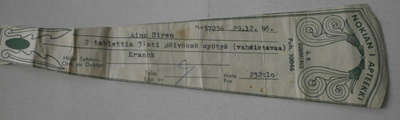 Apteekki- / lääkeresepti, Nokian I Apteekki 1955