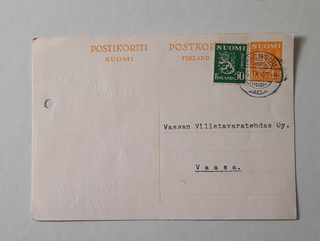 Ehiö/firmakirjekortti, Joensuu 3/9.1940