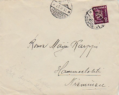 1937, Kemijärvi - Helsinki kirje