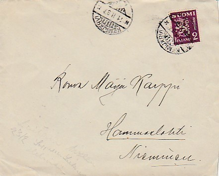 1937, Kemijärvi - Helsinki kirje