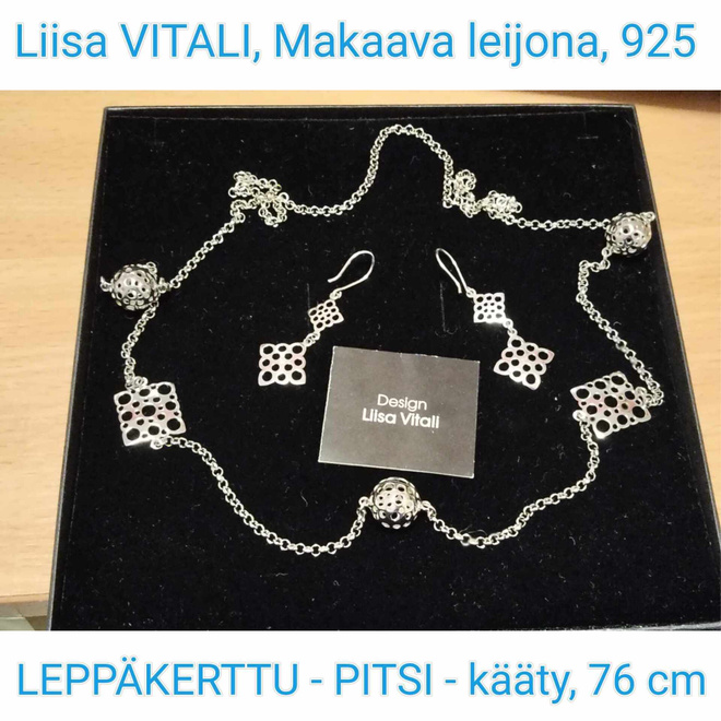 3 korua, L.VITALI, LEPPÄKERTTU-kääty, korvakorut, rannekoru