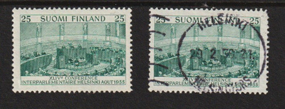 1955 25mk Parlamenttikonferenssi merkki leimatttuna ja**