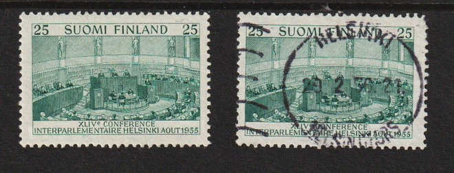 1955 25mk Parlamenttikonferenssi merkki leimatttuna ja**