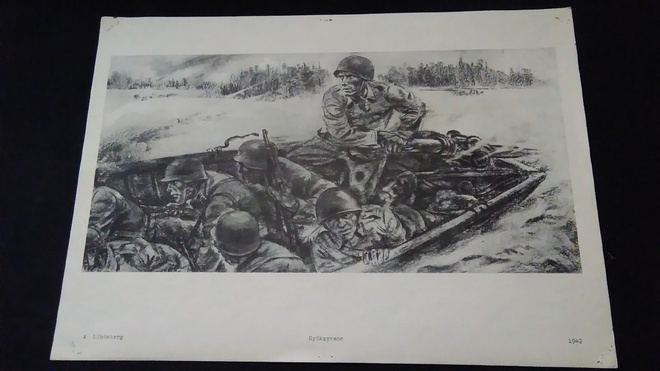 Syöksyvene Jatkosota A.Lindeberg 1942 Piirros