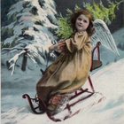 ENKELI / Suloinen pikku enkeli ja kuusi kelkassa. 1900-l. - pikkukuva 1