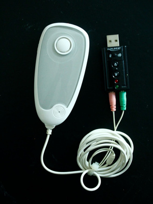 Bugitron mikrofoni ja kaiutin + DeLOCK USB-äänikortti