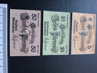 Saksa Mindelheim 3 seteliä 1920