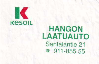 Hanko. Hangon Laatuauto, Santalantie 21 Kesoil   s10/2