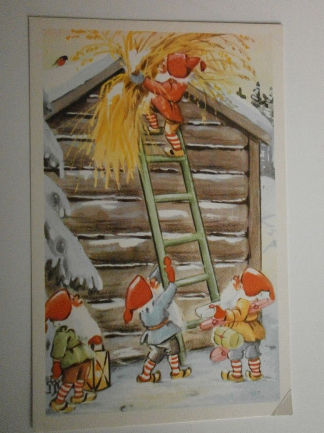 Joulukortti tonttu ja lyhde (kulkematon)
