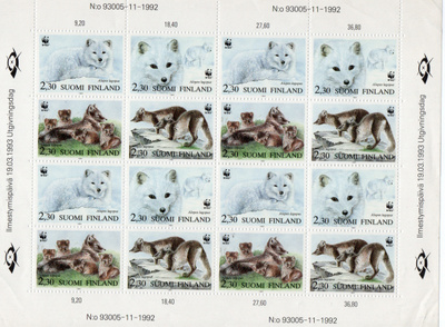Postimerkkiarkki 16 merkkiä. ilmestymispäivä 19.3.1993