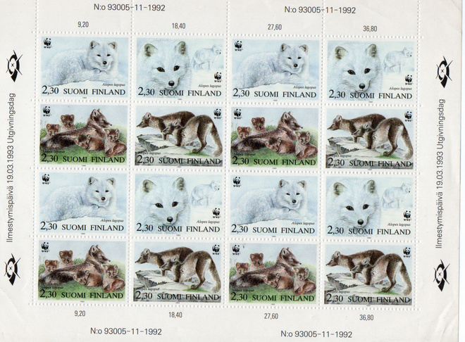 Postimerkkiarkki 16 merkkiä. ilmestymispäivä 19.3.1993