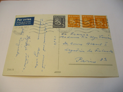 1953 Hki lentopostikortti Ranskaan