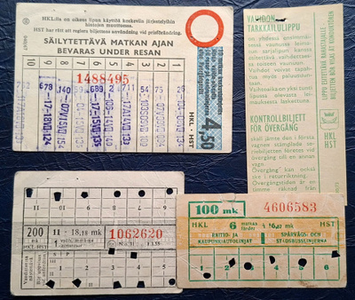 HKL-matkalippuja 1955-1973.