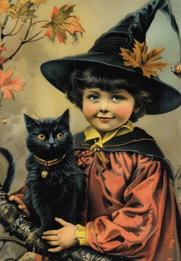 Halloween lapsi, vaahteranlehti noitahatussa