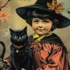 Halloween lapsi, vaahteranlehti noitahatussa - pikkukuva 1