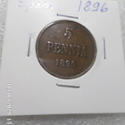 5 penniä 1896 kulkematon tasaisesti hieman patinoitunut - pikkukuva 3