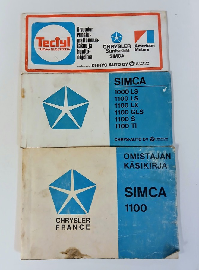 Simca 1100, omistajan käsikirja ja huoltokirja ym