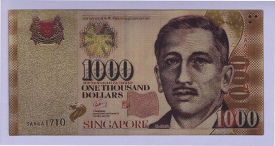 Singapore 1000 Dollars v.2013 UNC kullattu (muoviseteli)