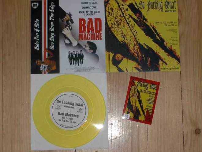 BAD MACHINE / SO FUCKING WHAT split EP MRR8 -2005- KELTAINEN