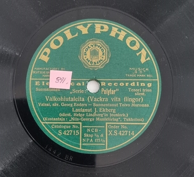 Savikiekko 1929 - John Ekberg - Polyphon X.S 42714