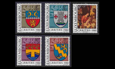 Luxemburg 1041-5 ** Caritas vaakunoita (1981)