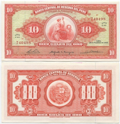 Peru 10 Soles 1965 (P-88) UNC-