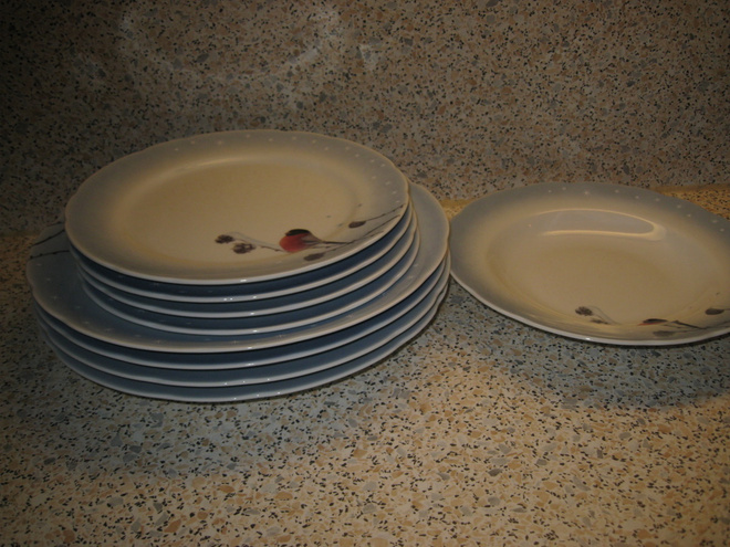 Apilanlehti,alkuruoka 4kpl.ruokalautaset 4kpl.1 keittolaut.