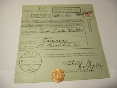 1928 Halkivaha rivil + Narva postiosoitus