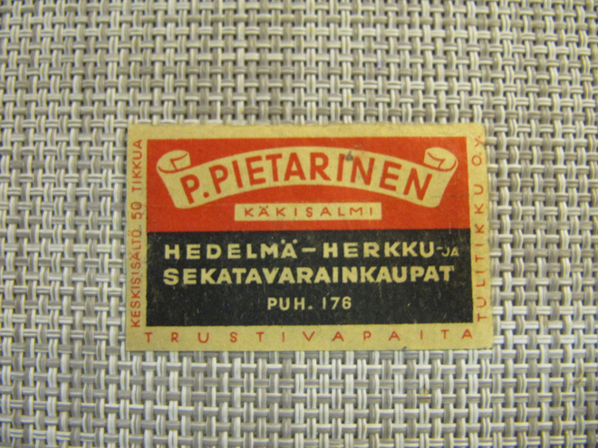 Tulitikkuetiketti P.Pietarinen Käkisalmi.