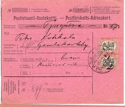 1917 1 mk pari postiennakkokirje 1921