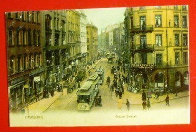 Hamburg  - Grosser Burstah 1904  / Vanhat autot ja ratikat