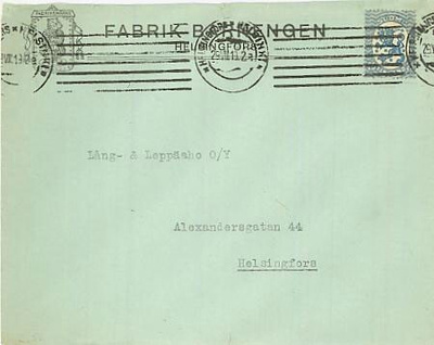 Firmakuori Fabrik BARNENGEN 1919  25p Helsinki paik.kirje