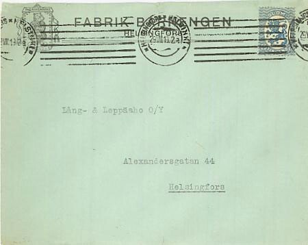 Firmakuori Fabrik BARNENGEN 1919  25p Helsinki paik.kirje