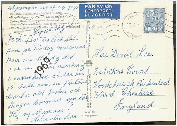 1967 40p sin.leijona postikortti Englantiin