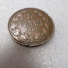 10 penniä 1907 kl 6-7 pientä reuna vikaa - pikkukuva 1