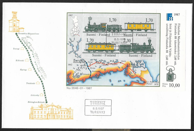 Finlandia 88 1987 FDC (LAPE 1014-1017 ; BL3) Turenki