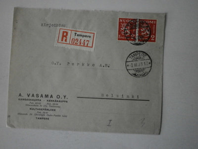 Tampere Rec., A. Vasama Oy, Kangaskauppa 3.3.1938