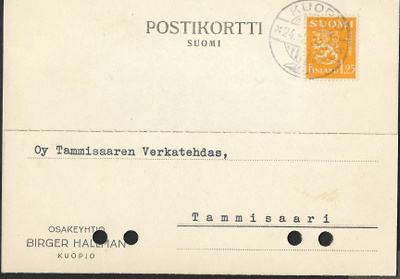 Postil. - Yl.m. 1,25mk (LAPE 177) Kuopio 24.1.1938