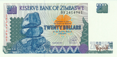 Zimbabwe 20 Dollars 1997 P7a #720